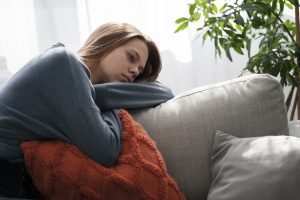 sad young woman home